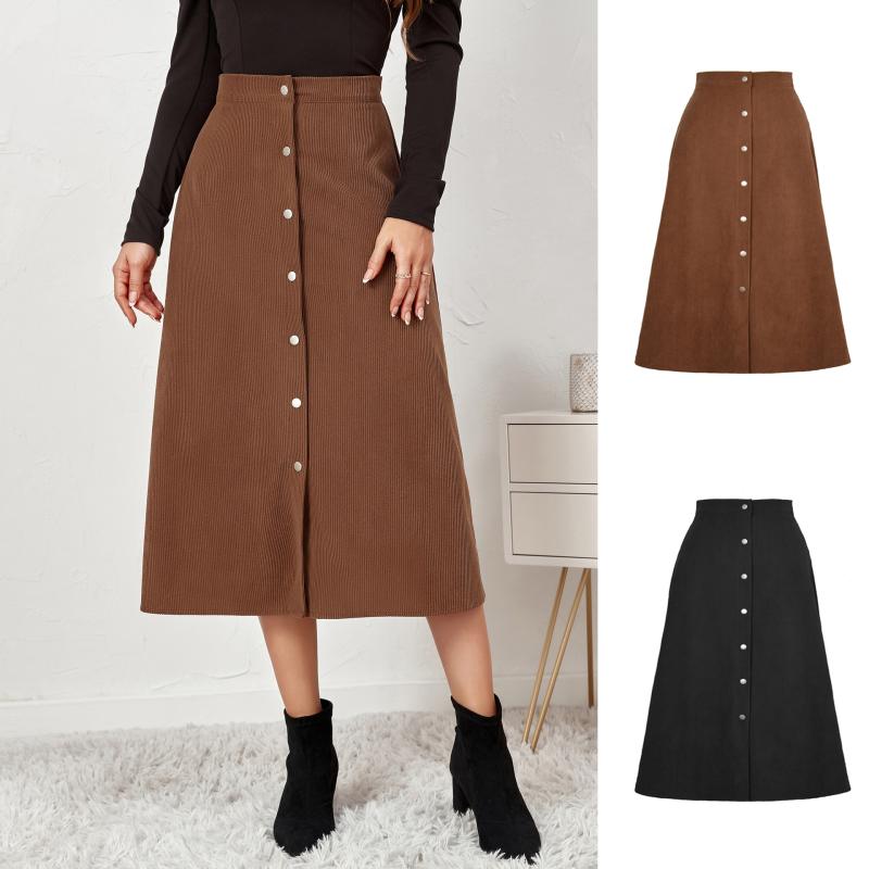 Button Midi Skirt Black |  Womens Dresses & Skirts Clothing Can We Pretend - Black