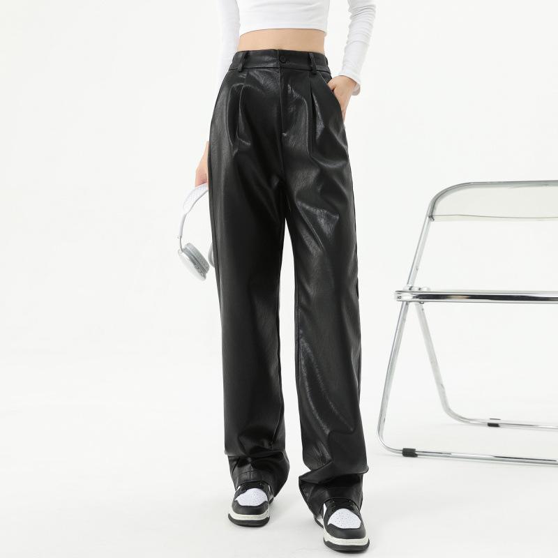 Faux Leather Baggy Dad Pants Black |  Womens Pants Clothing Pants