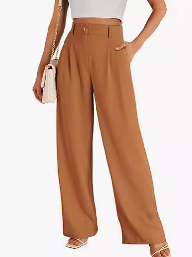 High Rise Pleated Baggy Trouser Pants Brown |  Womens Pants Clothing Foxtrot - Brown