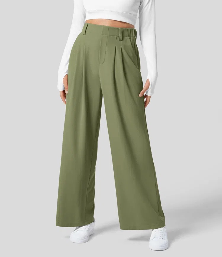 Pleated Wide Leg Trouser Pants Deep Lichen Green |  Womens Pants Clothing Deep Lichen - Green