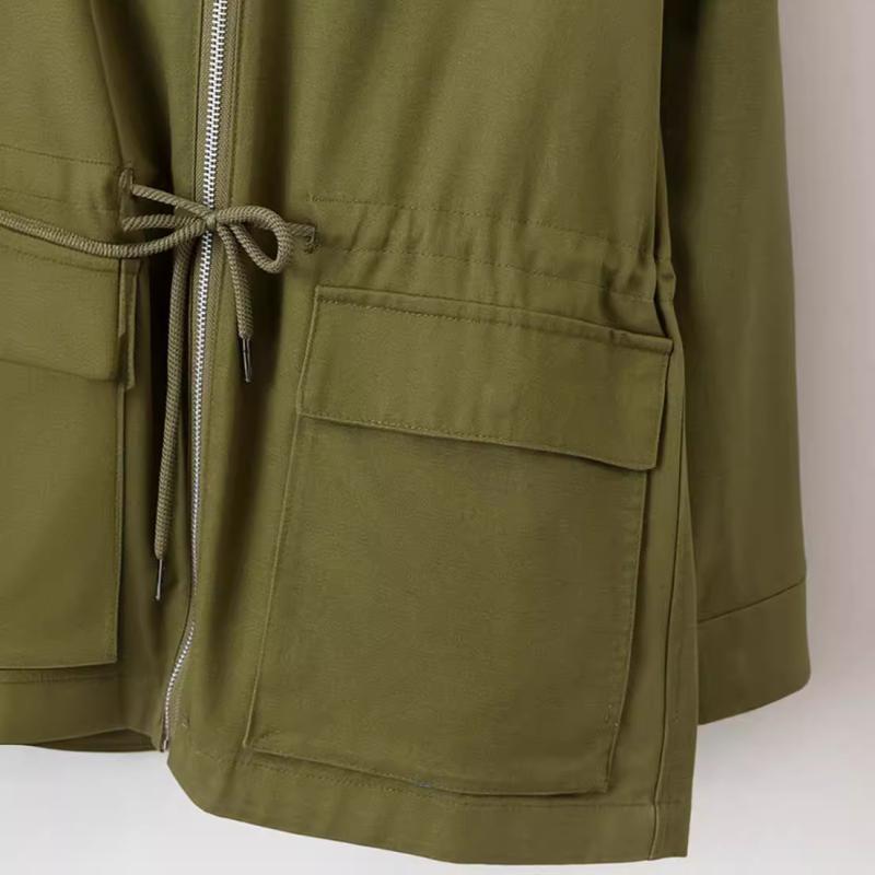 Stand Up Collar Military Jacket Green |  Womens Jean Jackets & Outerwear Clothing Green